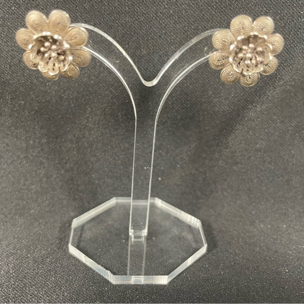 Vintage 925 Silver Floral Stud Earrings